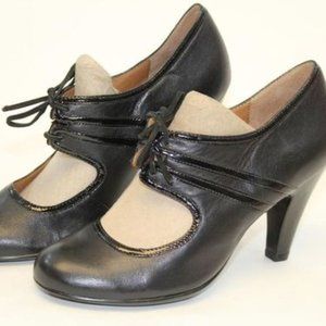 Sofft Black Patent Leather Mary Jane Lace Up Heels